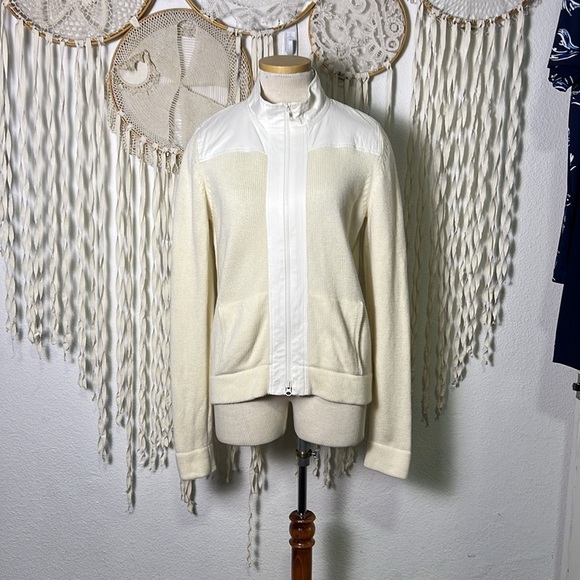 Akris Punto Cream Cashmere Blend Zip Front Knit Sweater Jacket US10 - Picture 1 of 15